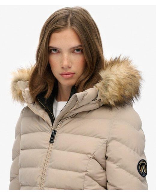 Superdry Fuji Middellange Jas Met Bontkraag in het Brown