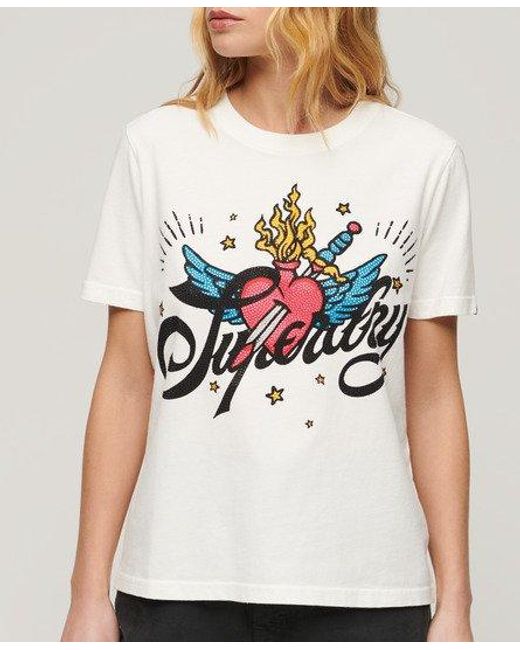 T-shirt à motif tatouage script Superdry en coloris White