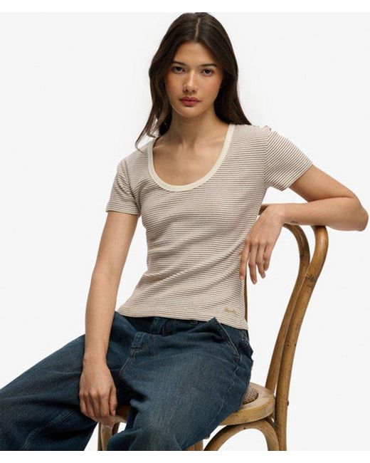 Superdry Gray & Co Athletic Essentials Striped Short Sleeve Top