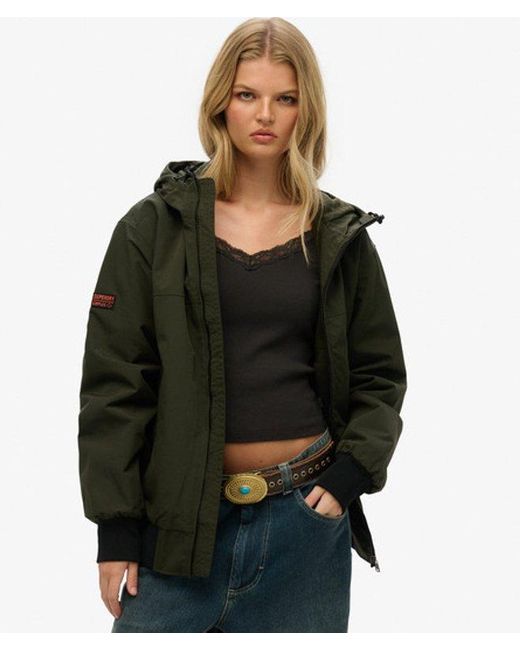 Superdry Black Oversized Surplus Nylon Hooded Bomber Jacket
