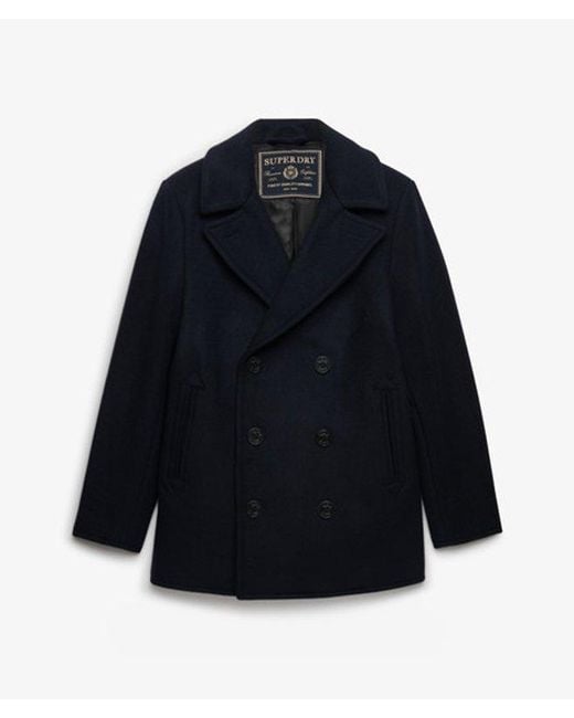 Superdry Blue & Co The Merchant Store - Wool Blend Pea Coat for men
