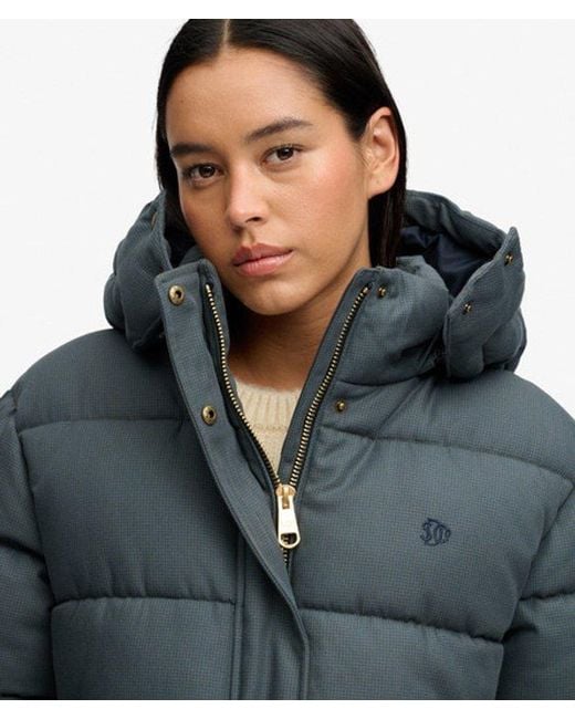 Superdry Blue & Co Premium Hooded Check Puffer Jacket