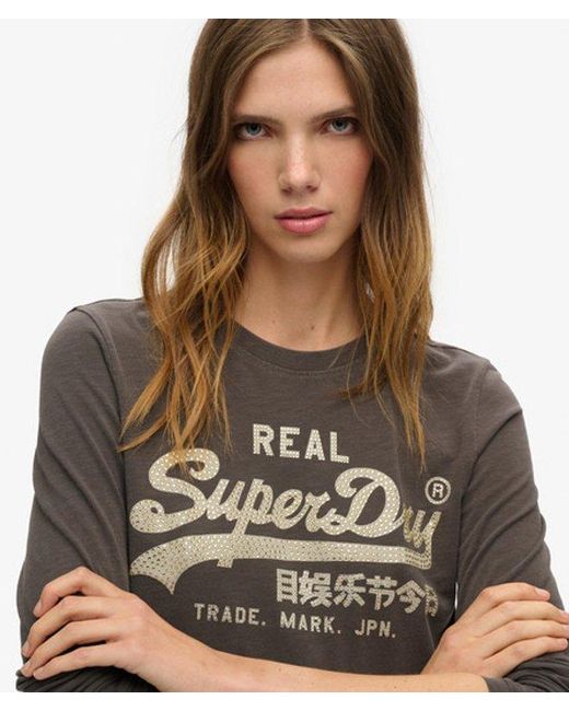 Superdry Black & Co Embellished Vintage Logo Graphic Top