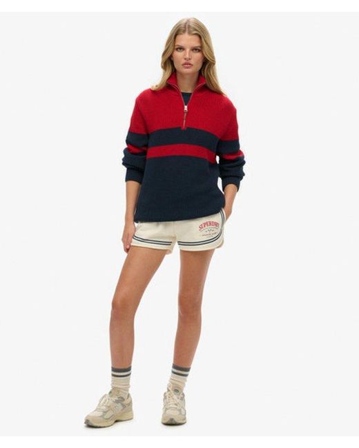Superdry Red Oversized Cotton Classic Stripe Half-zip Jumper