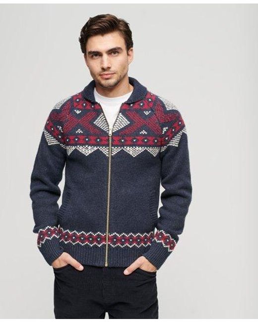 Superdry Blue Zip Through Knit Cardigan for men