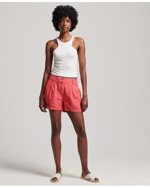 Superdry Red Overdyed Linen Shorts