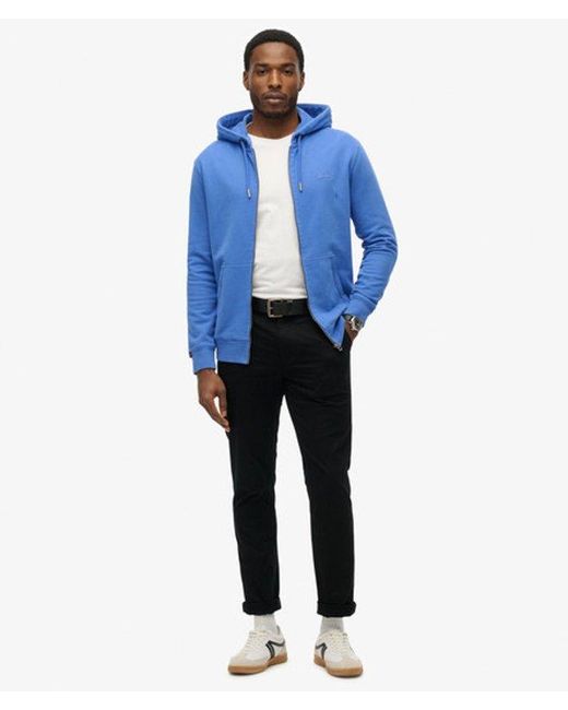 Superdry Blue Essential Logo Half Brushed Zip Hoodie for men