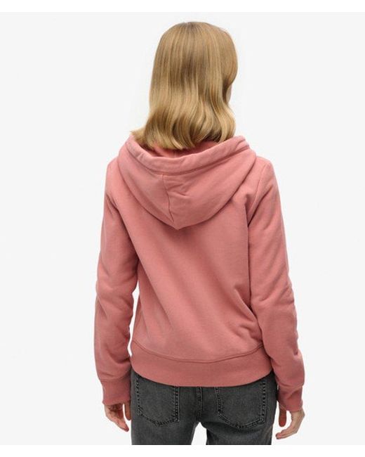 Superdry Pink Essential Logo Half Brushed Zip Hoodie