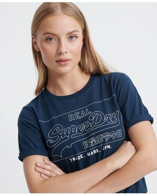 T-shirt Superdry Vintage Logo Outline Pop - Bleu Riche, Taille XL Neuf Avec étiquettes