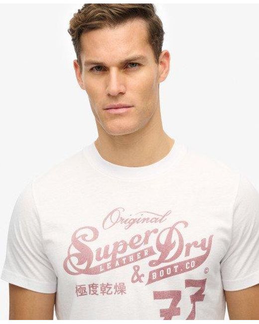 Superdry Leather & Boot Co Script T-shirt in het White voor heren