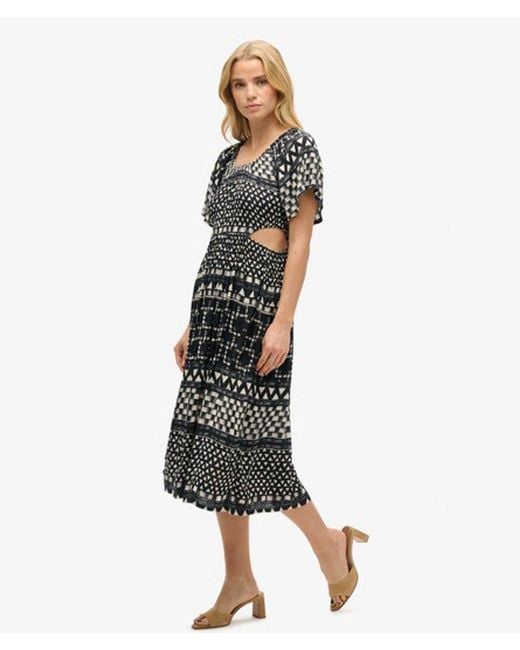 Superdry Black & Co Printed Cut Out Midi Dress