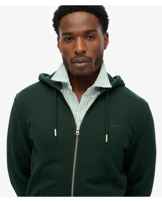 Superdry Green Essential Logo Half Brushed Zip Hoodie for men