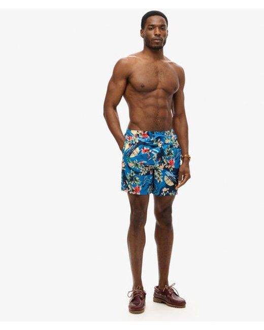 Superdry Blue & Co Recycled Hawaiian Print 17-inch Swim Shorts for men