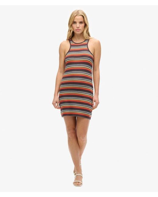 Superdry Brown Cotton Vintage Stripe Racer Dress