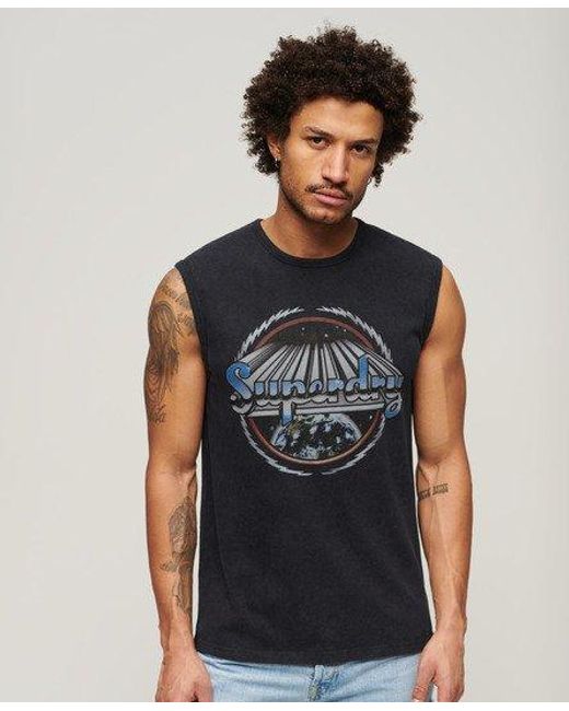 Superdry Black Rock Graphic Band Tank Top for men
