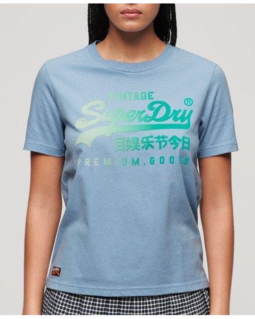 Superdry Relaxed T-shirt Met Ton-sur-ton Print in het Blue