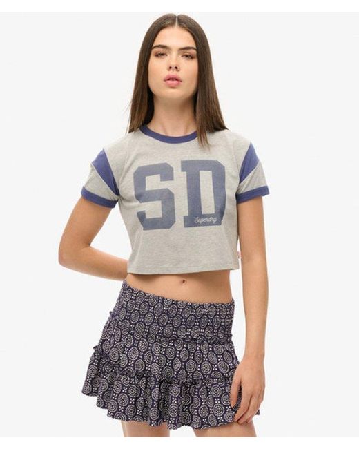Superdry Gray & Co Ladies Classic Floral Print Tiered Jersey Mini Skirt