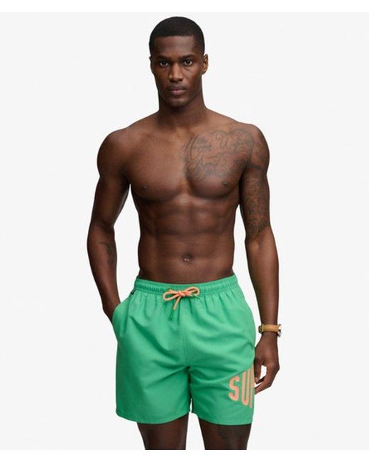 Superdry Green Printed Logo 16-Inch Swim Shorts for men
