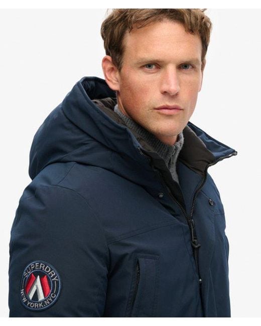 Superdry Blue City Padded Parka Coat for men