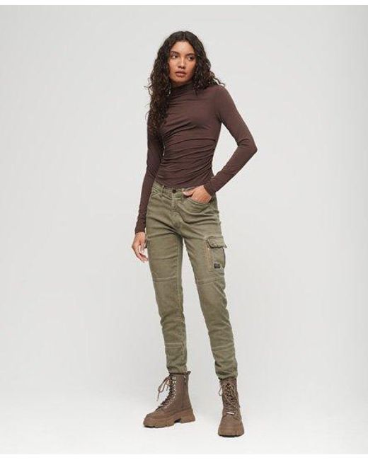 Superdry Brown Long Sleeve Ruched Mock Neck Top