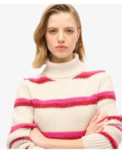 Superdry Red & Co Stripe Cropped Roll Neck Jumper