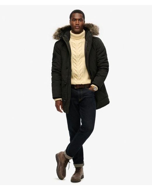 Superdry Black Everest Faux Fur Hooded Parka Coat for men