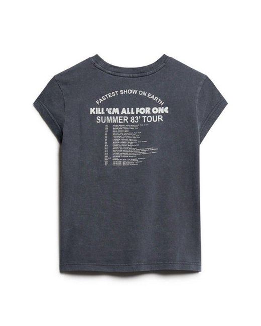 Superdry Blue & Co X Metallica Classic Graphic Print Cap Sleeve Band T-shirt