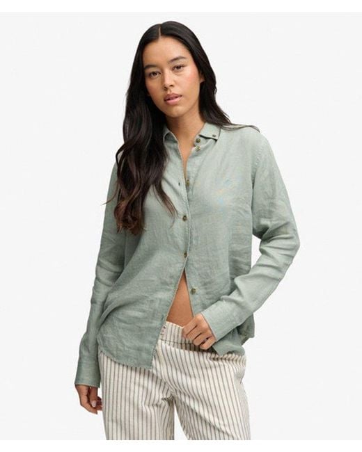 Superdry Gray & Co Premium Linen Button Down Slim Shirt