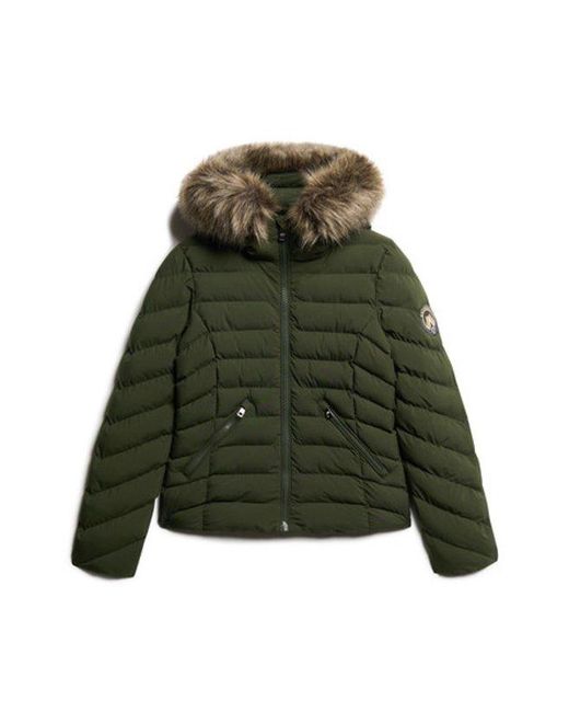 Superdry Green Fuji Faux Fur Hooded Padded Jacket