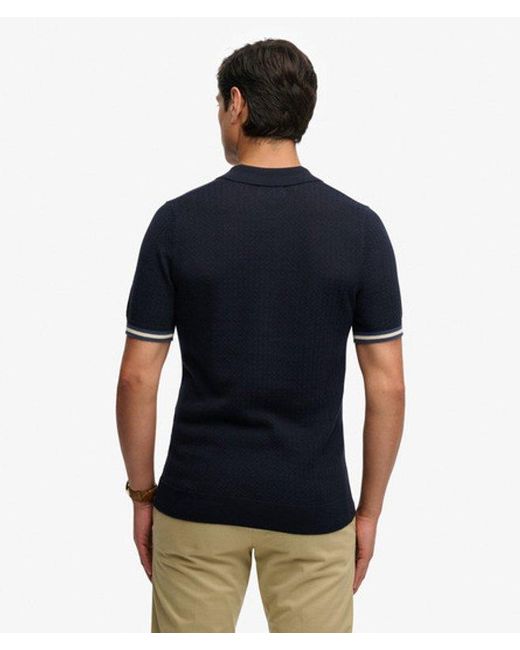 Superdry Black & Co Knitted Texture Short Sleeve Polo Shirt for men