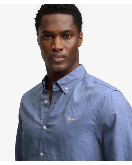 Superdry Blue & Co Cotton Linen Long Sleeve Shirt for men