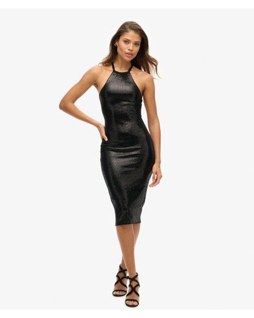 Superdry Black & Co Sequin Halter Neck Midi Dress