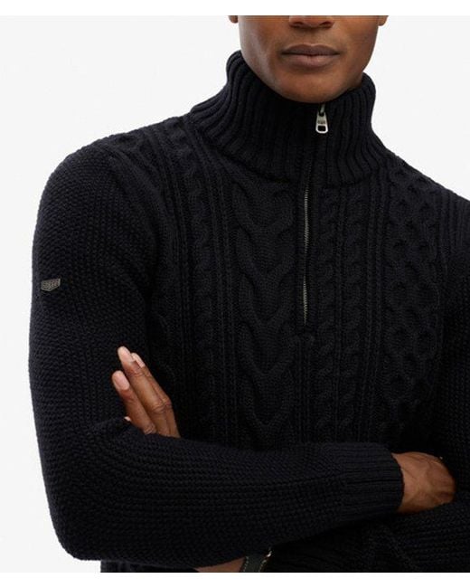 Homme Pull À Demi-Zip En Maille Torsadée Jacob Taille Superdry pour homme en coloris Black