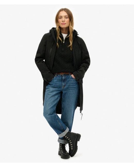 Superdry Lange Shell Parka Met Capuchon in het Black