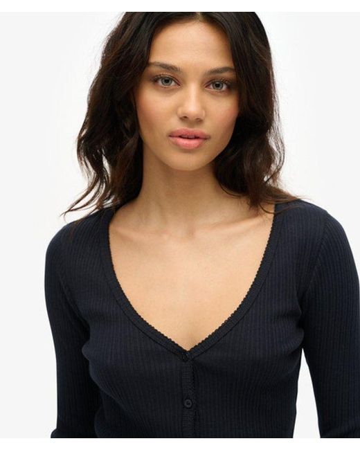Superdry Black & Co Essential Button Long Sleeve Top