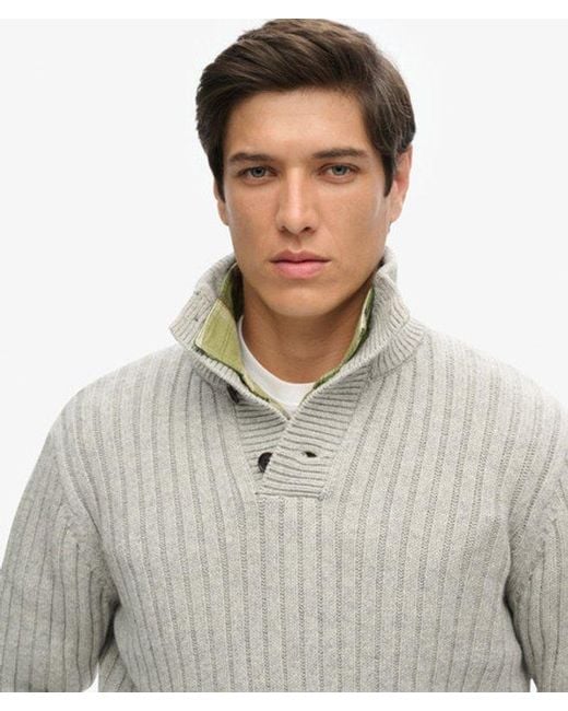Superdry Gray Ribbed Half Button Jumper for men