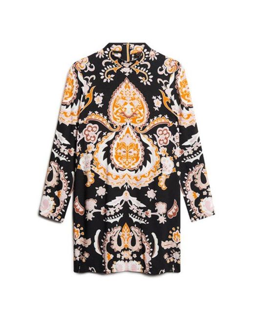 Superdry Metallic & Co Long Sleeve Printed Mini Dress
