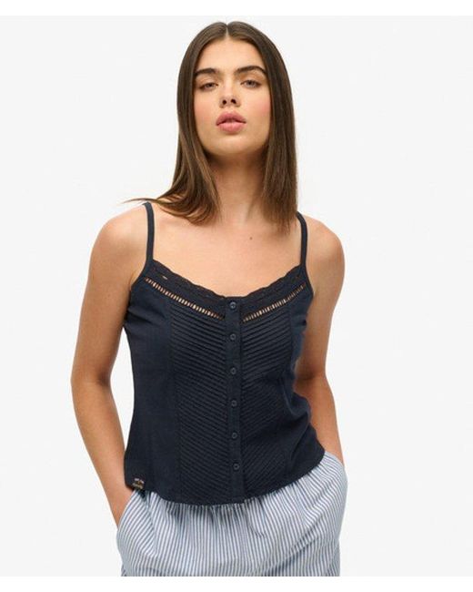 Superdry Blue & Co Lace Button Through Cami Top