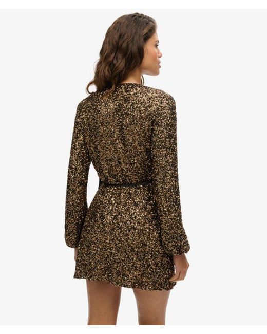 Superdry Brown & Co Sequin Wrap Mini Dress