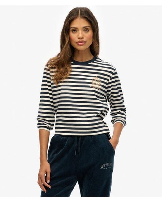 Superdry Blue & Co Country Club Long Sleeve Stripe Top