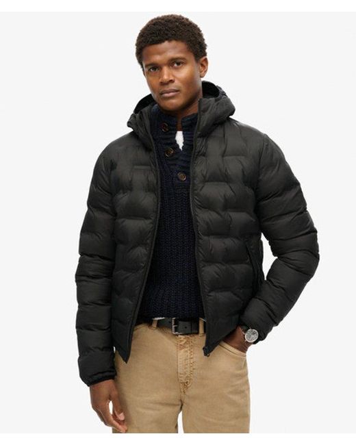 Superdry Black & Co Hooded Quilted Puffer Coat for men