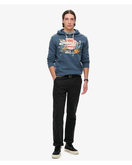 Superdry Blue & Co Graphic Print Tokyo Vintage Logo Hoodie for men