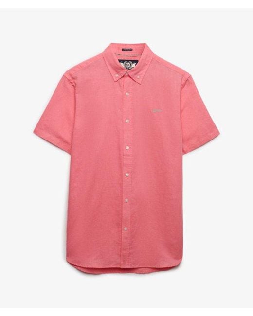Superdry Pink Cotton Linen Short Sleeve Shirt for men