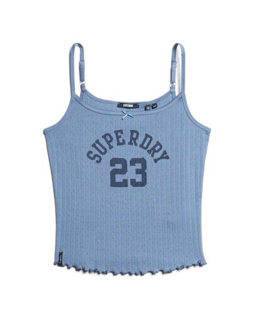 Superdry Blue & Co Athletic Essentials Graphic Pointelle Cami Top