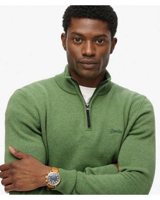 Superdry Green Wool Blend Half Zip Jumper for men