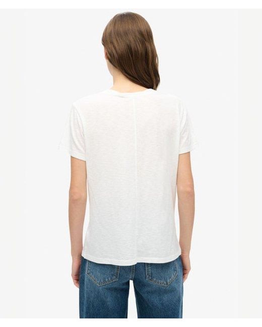 Superdry Blue Slub Embroidered V-neck T-shirt