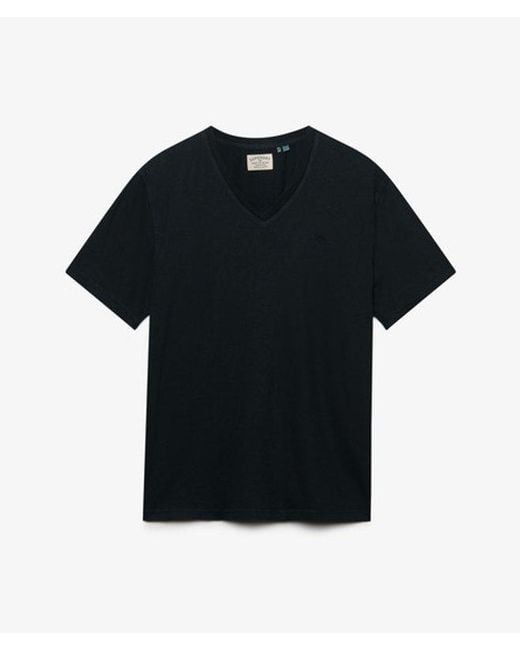 Superdry Blue Classic Cotton Linen V-Neckline T-Shirt for men