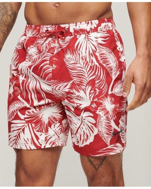 Superdry Red Recycled Hawaiian Print 17-inch Swim Shorts for men