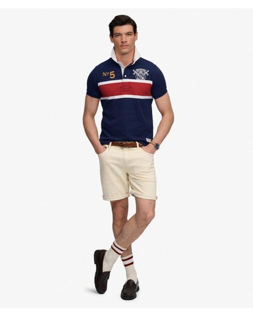 Superdry Blue & Co Double Emblem Jersey Short Sleeve Rugby Polo Top for men