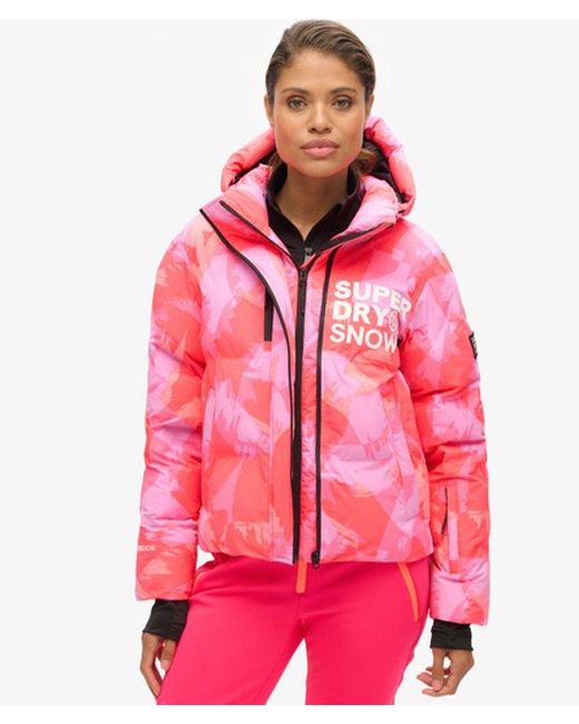 Superdry Red Hooded Ski Boxy Puffer Jacket
